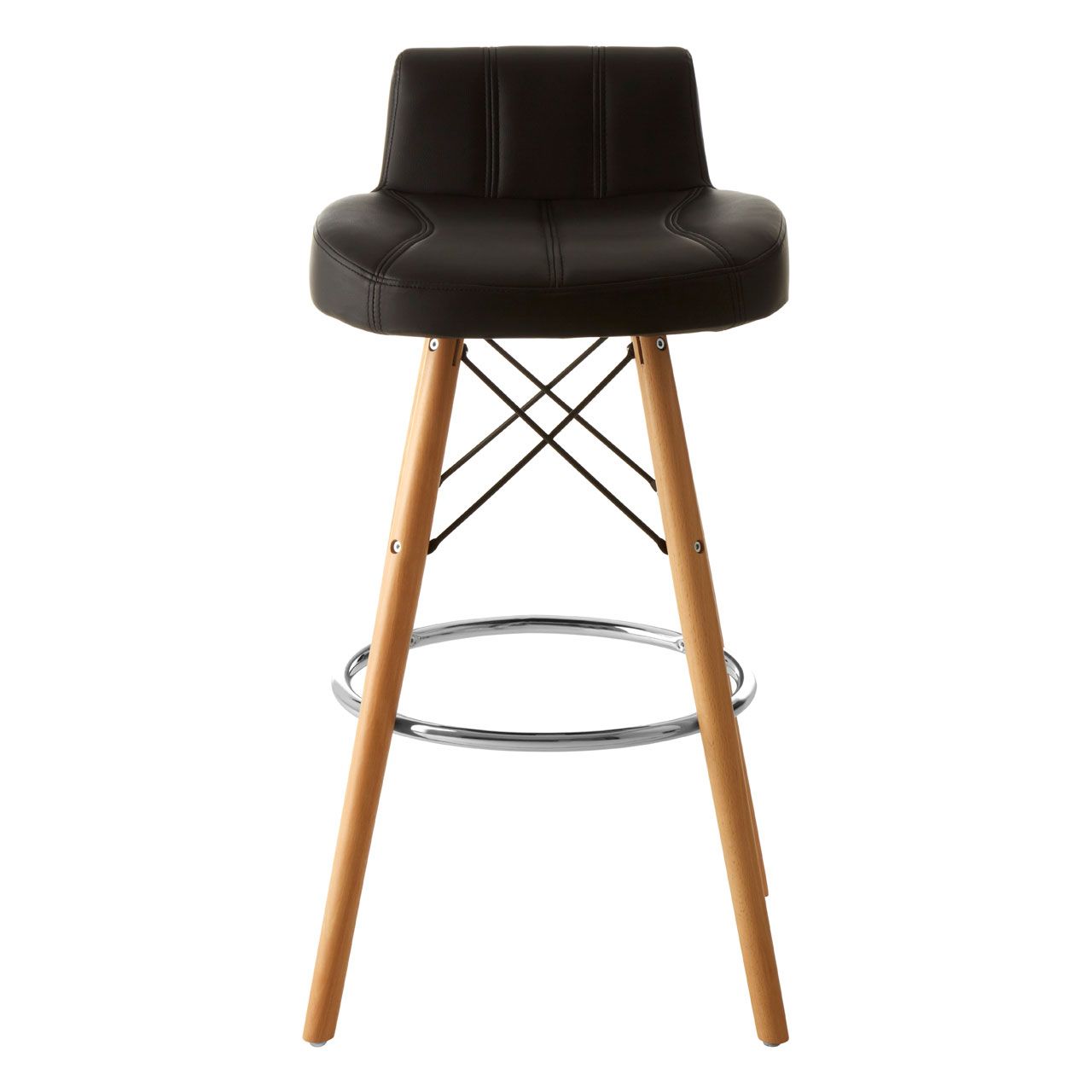 Black Leather Effect Stool/Beech Legs
