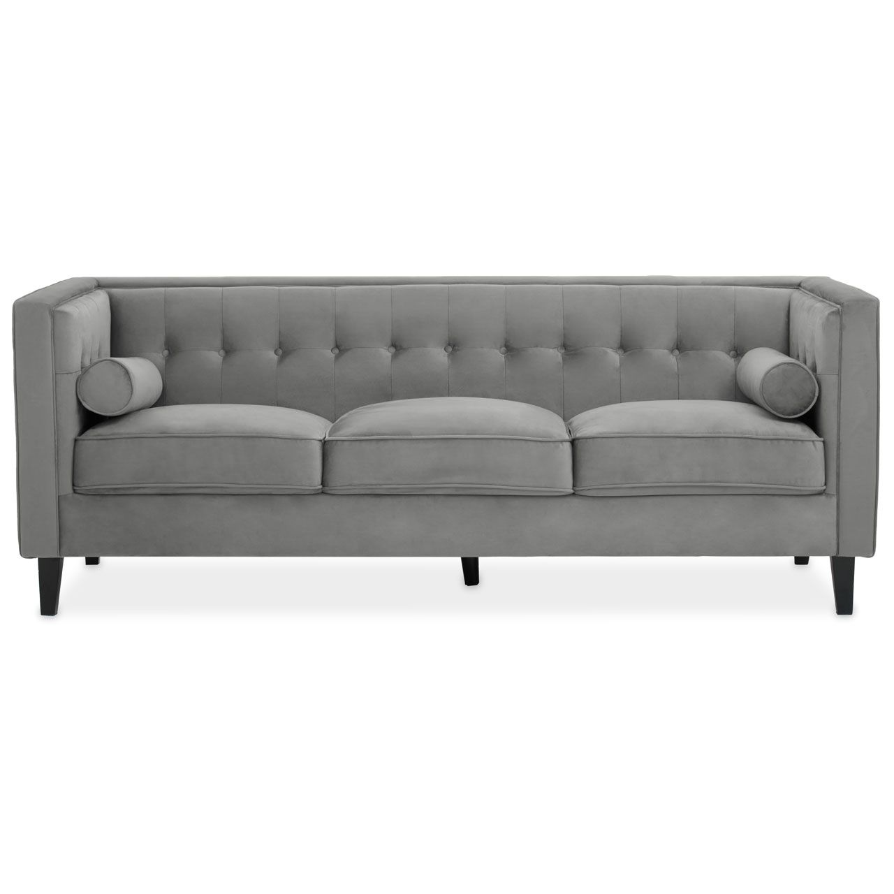 Button Tufted Back Grey Velvet Sofa