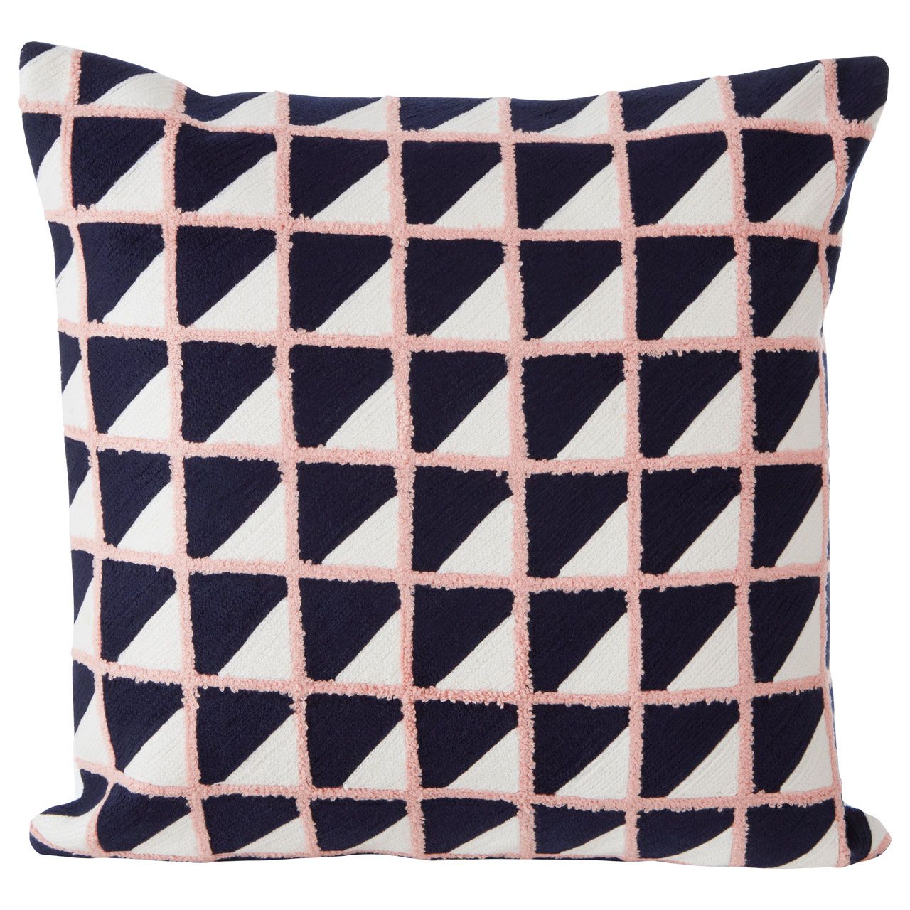 Embroidered Geometric Grid Design Cushion