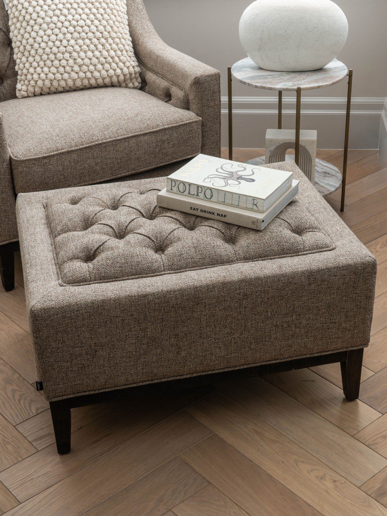 Buttoned Stool Dark Taupe - Image 3