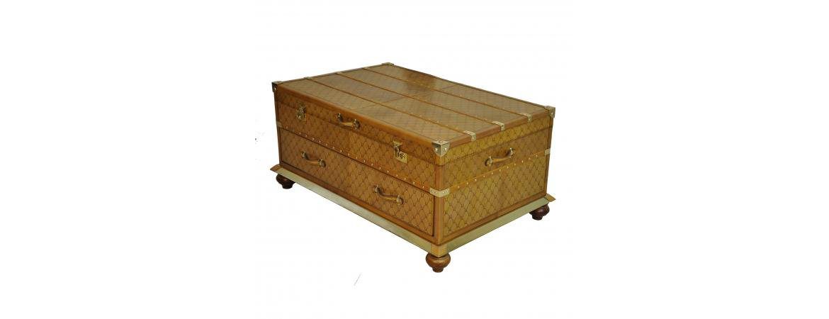 Handcrafted Leather Coffee Table With Drawer - Image 2